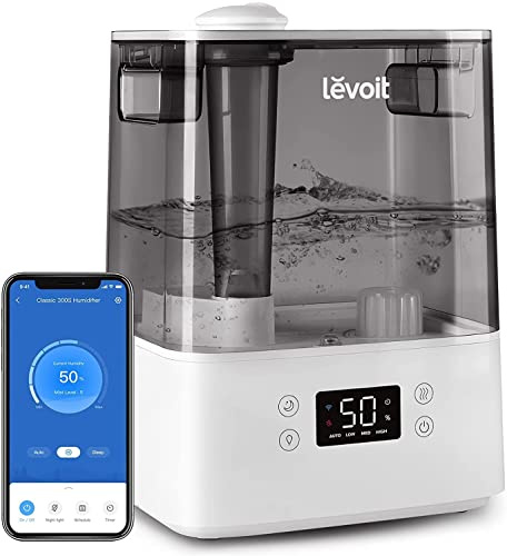 Levoit Smart Luftbefeuchter für große Räume, Top-Fill Humidifier, mit APP & Alexa Steuerung, bis 47m², leise Raumbefeuchter für Schlafzimmer, Kinderzimmer, Pflanzen, Auto Shut-off, 6 L, Grau