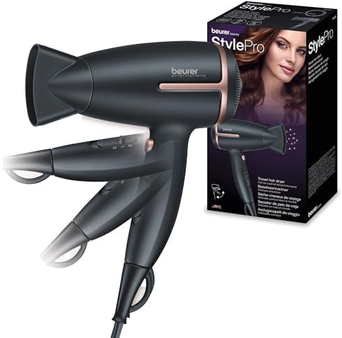 Beurer HC 25 Klappbarer Reisehaartrockner, Ionenfunktion, 1600W, Weiß, 110-240V Spannungsanpassung