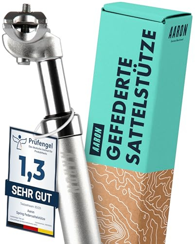AARON Spring Federsattelstütze mit 27,2 mm Durchmesser | Gefederte Aluminium Sattelstütze mit 350mm Länge | Fahrrad Sattelstütze gefedert für E-Bike, MTB, Trekking Citybike u.v.m. Silber