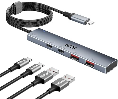 ICZI USB C Hub 4 Port 10Gbps Verteiler Multiport Adapter 120cm Kabel mit 2*USB C 3.2 und 2*USB A 3.2 Kompatibel mit MacBook Pro/Air, Mac mini, iPhone 16, Galaxy S24, PS5, Laptops