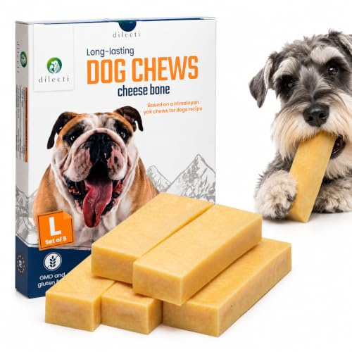 Dilecti Kaukäse für Hunde - Natürliche Käsestangen aus 100% Hartkäse, Langanhaltender Kausnack & Käse-Kauknochen, Getreidefrei mit Zahnpflege, nach Himalaya-Rezept (Größe L, 5er-Pack)
