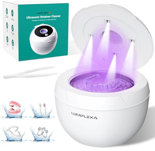 Lumiflexa Ultraschallreiniqungsgerät, 45kHz Ultraschallreiniger mit 4 UV Lampe & 200ML- 4 Modes Ultrasonic Cleaner für Zahnschiene, Retainer, ZahnersatzAligner,Schmuck (Weiß)