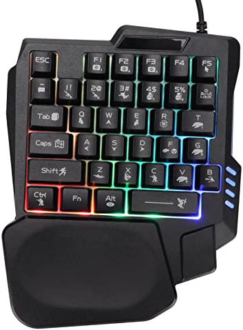 Ausla Gaming-Tastatur, 35 Tasten, Hintergrundbeleuchtung, Einhand-Gaming-Tastatur, USB-Kabel, K13, Dreifarbige Hintergrundbeleuchtung, Gaming-PC-Zubehör mit Rutschfestem