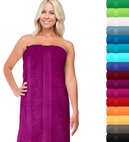 Lashuma Frottee Handtuch groß 100x200 cm Baumwolle, Linz Badetuch XXL, Saunatuch in Orchideen Lila für Wellness