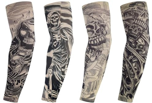 VPB 4 Stück Tattoo Ärmel Set Gefälschte Sonnencreme Armlinge,Tattoo Ärmel Tattoo Armstrumpf für Männer Frauen Nylon Temporäre Tätowierung Tattoo Strumpf Arm für Halloween Basketball Radfahren