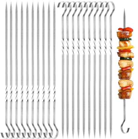 20 Stück BBQ Grillspieße Edelstahl, 28CM Grill Kabob Spieße, Schaschlikspieße Edelstahl, Extra Stark, Grillzubehör, Fleischspieße, Kebab Spieße für Lagerfeuer oder Eine Grillschale