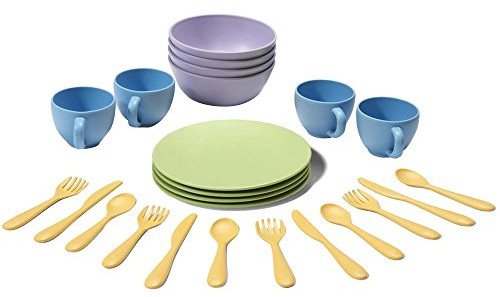 Green Toys 8664052 Geschirrset für Kinderküche, Spielküche, Rollenspiel, nachhaltiges Küchenspielzeug für Kinder ab 24 Monaten, 24-teilig, CT