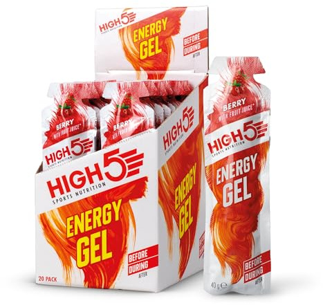 HIGH5 Energy Gels - Schnelle Energiezufuhr mit Sport Gel für Spitzenleistung - Mit natürlichem Fruchtsaft, koffeinfrei - Energie Gel für Laufen, Running, Radsport, Ausdauer (Beere, 20 x 40g)