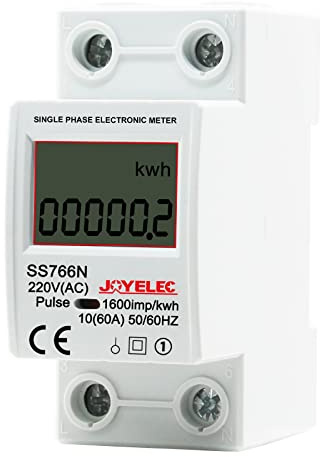 JOYELEC LCD Digitale 220V Stromzähler Hutschiene KWh Zähler 10(60) A 1-phasiger Wechselstromzähler 2-poliger 2P-DIN-Schienen-Stromzähler，zeigt nur kWh an, keine Hintergrundbeleuchtung