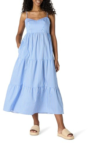 Amazon Essentials Damen Fit And Flare-Maxikleid aus Baumwollsatin mit Herzausschnitt im Empire-Stil