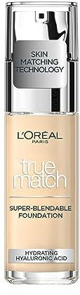 L'Oréal Paris, True Match Foundation, nahtlos verblendbar, mit Hyaluronsäure, vegane Formel, flüssige Textur, mittlere Deckkraft, natürliches Finish, für alle Hauttypen, 0.5.N Neutral Light, 30 ml