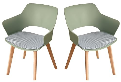 GrandCA HOME 2er-Set Nordischen Küchenstühlen, Esszimmerstuhl mit Massivholzbeinen, Gepolsterte Stühle für Schlafzimmer, Wohnzimmer, Küche, Grün