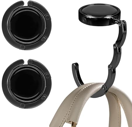 kwmobile Taschenhalter für Tisch - 2x Handtaschenhalter für Tisch - Taschenhaken faltbar - Taschen Aufhänger - Taschen Halter Haken - Tischhaken Set Schwarz