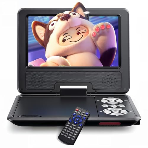 WOLFANG 9,5 Zoll Aufladbarer Tragbarer DVD-Player für Kinder im Auto, 7,5 Zoll HD Drehbildschirm, 6 Stunden Spielzeit, Sync TV/USB/SD, Keine Blu-ray-Unterstützung (Schwarz)