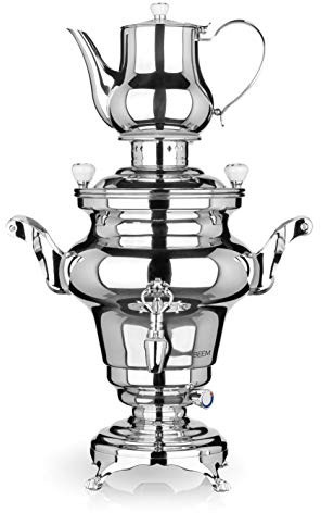 BEEM SAMOWAR Rebecca - 5 l, Teekocher elektrisch, Edelstahl, 5 l Wasserbehälter, 1,3 l Teekanne, Privat, Hotel & Gastro geeignet, Silber