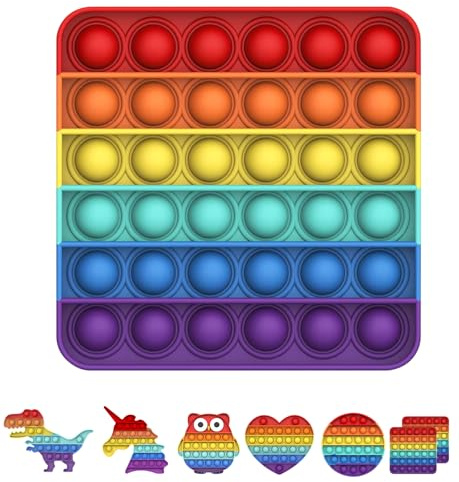 Bdwing Push and Pop Bubble Sensory Fidget Toy, Silikon Sensorisches Angst Relief Finger Toys, Antistress Geschenk für Jungen, Mädchen, Teenager, Gesellschaftsspiele Spielzeug (Rainbow, Square)