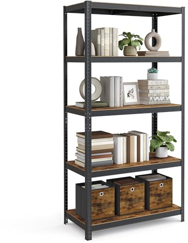 SONGMICS Standregal, 5 Ablagen, verstellbar, 50 x 100 x 200 cm | Bücherregal, Lagerregal, bis 600 kg belastbar, für Küche, Wohnzimmer, Schwarz-Gelbbraun, COZORY Kollektion GLR050B11