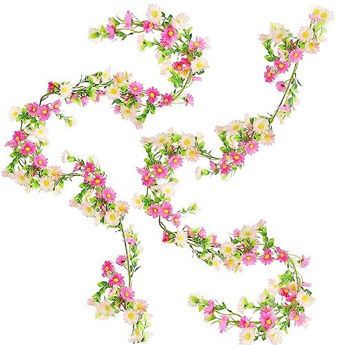 BANTI Künstliche Blumen Kunstblumen Wie Echt Deko Blumengirlande Gänseblümchen Rosa Seidenblumen Hängend Gefälschte Plastikblumen Fake Flowers Garland für Hochzeit Garten Wand Dekor 2pcs