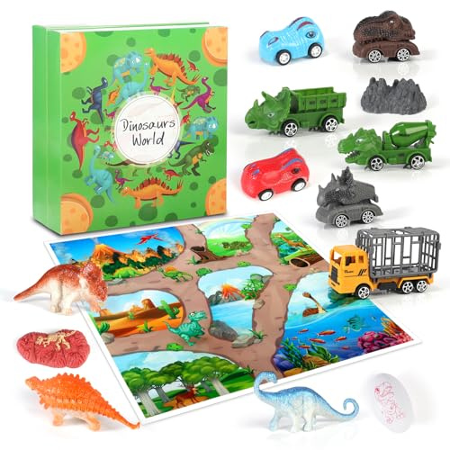 OKYUK dinosaurier spielzeug | Dinosauriertransporter, Dinosaurierauto, Minidinosaurier, detailgetreuer Dino | tolles Geschenk für Mädchen und Jungen | Spielzeug ab 3 Jahre