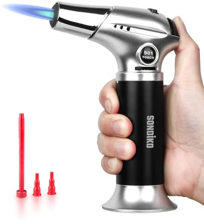 Sondiko Küchenbrenner S901, Flambierbrenner, Nachfüllbarer Feuerzeuge, Lötbrenner mit Sicherheitsschloss für die Küche, Crème Brulée(Butan Nicht Inbegriffen)