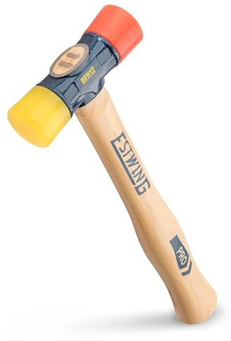 Estwing - DFH-12 Gummihammer – 340 g doppelseitiger Hammer mit weichen/harten Spitzen und Hickory-Holzgriff – DFH12, Schwarz, Rot und Gelb