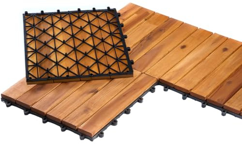 BURI 3qm Holzfliesen Balkonfliesen Holz Fliesen 30x30 cm - Balkonboden wetterfest aus Akazienholz - Terrassenfliesen mit Klicksystem für Terrasse Balkon (33 Stück = 3m²)