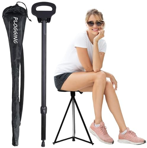Tragbarer Zuckerrohrstuhl Klafbare, leichte Wanderstift mit Sitz, robuster Stativssitz für Männer und Frauen mit Reisetasche, Walking Cane mit Sitz für Senioren, Erwachsene