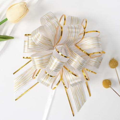 Ainmto 10 Stück Geschenkschleife Groß(16cm),Geschenkbänder Ziehschleife Weiß,Weisse Dekoschleife für Geschenkverpackung Auto Deko