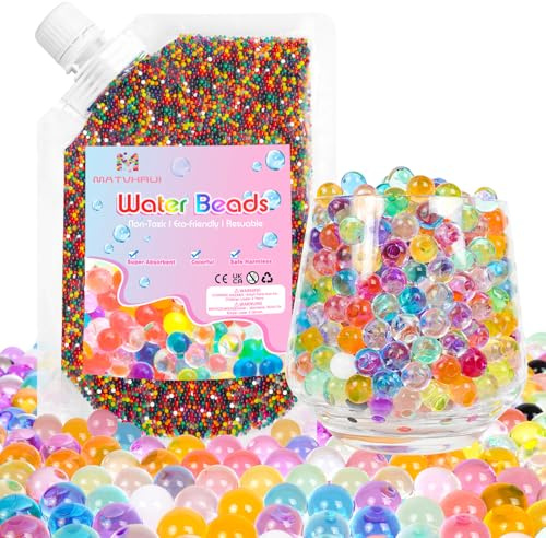 MATVHRUI WasserPerlen 60.000 Stück für Pflanzen, Bunte Gelperlen Ungiftig Wiederverwendbare, Water Beads für Dekoration, Schwimmende Kerzen, Hochzeits-Mittelstück, Vasenfüller