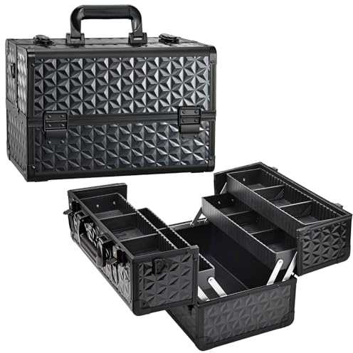 Kosmetikkoffer Schminkkoffer Make up Organizer Friseur Koffer Multikoffer Großer Friseurkoffer Leer Make up Koffer Abschließbare Beauty Case Nagelkoffer, Stilvolles Schwarz