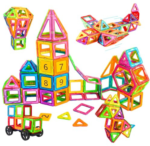 Assark Magnetische Bausteine 60PCS, Magnet Bausteine Spielzeug 3~8 Jahren | Magnetspielzeug mit Zahlen & Autos , STEM Montessori Spielzeug, Jungen und Mädchen, Geschenk zum Geburtstag/Weihnachten