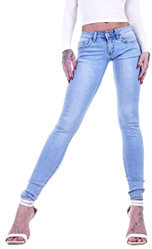 Style-Station Damen Röhrenjeans Hosen Hüftjeans Jeans blau
