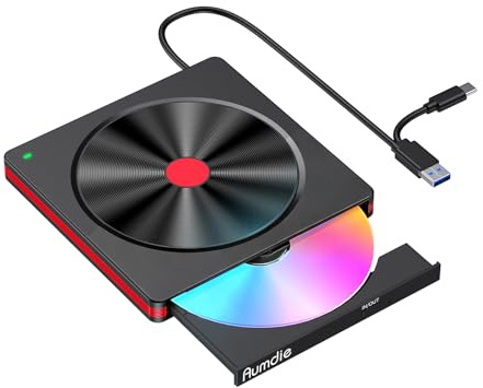 Externes DVD Laufwerk, USB 3.0 CD/DVD Laufwerk Extern, USB C Externes CD Laufwerk für Laptop PC, Externer CD DVD Brenner und Player für Windows 11/10/ 8.1/7/XP/Vista Linux Desktop Mac OS MacBook