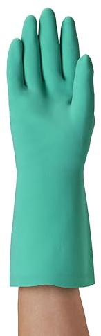 Ansell AlphaTec 37-675, Chemikalienschutzhandschuhe, Wasserdichte Sicherheitshandschuhe, Lebensmittel- und Reinigungshandschuhe, Latexfreie Schutzhandschuhe, Grüne Nitrilhandschuhe, 12 Paar, Gr. L