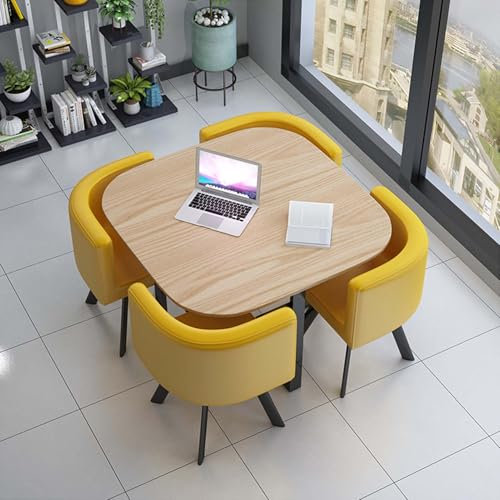 Moderner, quadratischer Besprechungstisch, Esstisch-Set für 4 kleine Räume, 5-teiliges Möbel mit 4 Stühlen, 40,6 cm, 90 cm Höhe