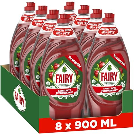 Fairy Ultra Konzentrat Granatapfel Handgeschirrspülmittel 8x900ml mit effektiver Formel für sauberes Geschirr, beeindruckende Fettlösekraft