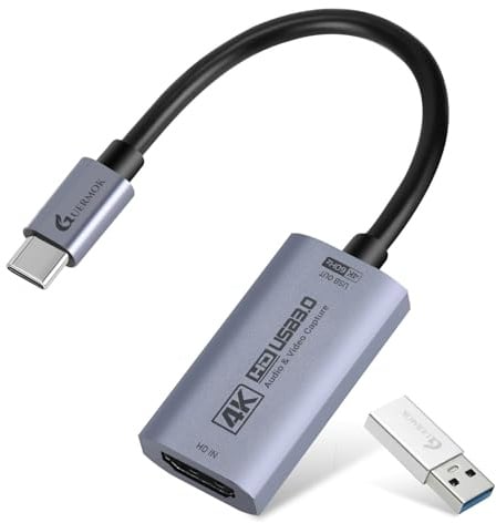 Guermok HDMI Video Capture Card 4K@60FPS, 1080P@240FPS USB 3.0 HDMI zu USB A/C Aufnahmekarte für Streaming, kompatibel mit Pad, Switch 2/1, PS 5/4,Quest 3, macOS, Windows, OBS, Kamera