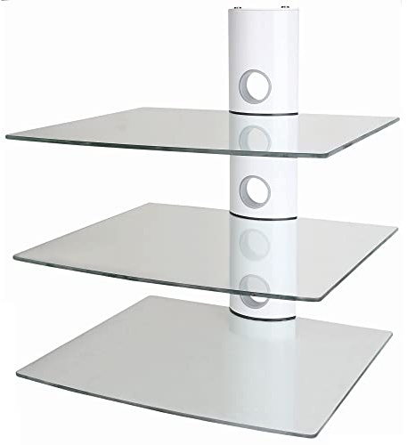 NEG Suspender 503W HiFi-Regal Wandregal schwebend, Weiß, 3 Ablagen | Konsolen-Rack, Glas-Ablagen transparent, Kabelmanagement-System