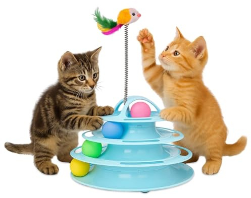 Mobiclinic® Pets, Katzenspielzeug, Interaktiv, Catplay, Sensorische Stimulation, 4 Ebenen, Bälle, Einfach zu montieren, 12x24x16, 5 cm, Interaktiver katzenturm, rutschfest, Attraktives Design