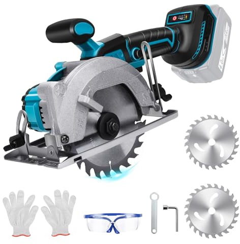Akku Mini Kreissäge Kompatibel Mit Makita 18V, Bürstenlose 2-Sägeblätter, Kupfermotor, Diagonal-Schneidung 6200RPM, Holz, Metall, Fliesen & Plastik