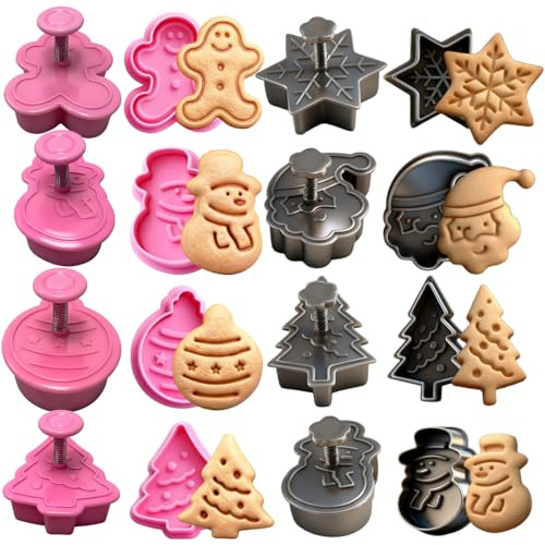 ZHOUHON Weihnachtsausstecher Set, 8 Stück 3D Keksausstecher mit Stempel, Plätzchenformen für Tortendeko & Fondant (Weihnachten -A)