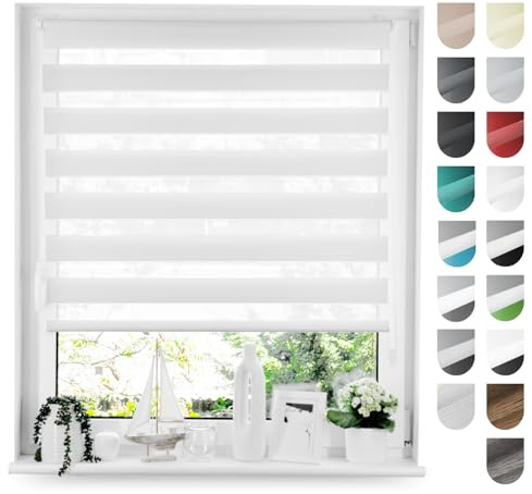 Tom'Shop Doppelrollo Duo Rollo Klemmfix ohne Bohren (Weiß 40cm x 150cm) mit Klemmträger Fensterrollo Seitenzugrollo für Lichtschutz Sichtschutz Sonnenschutz leichte Montage