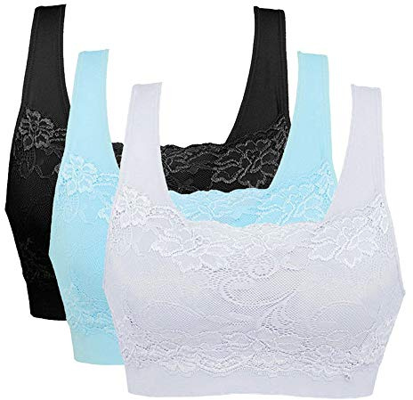 Vertvie Womens Strech Ohne Buegel Push up Yoga Sports BH Bra Top Set Fuer Fitnesstraining Polsterung 3er Pack