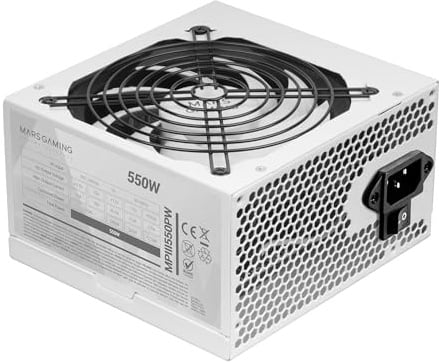 Mars Gaming MPIII550P, PC-Netzteil ATX 550W, 5 Jahre Garantie, 85% Effizienz, Digitales APFC-System, 120 mm FDB-Lüfter mit AI-RPM, SMD-Technologie, Extra Lange Flachkabel, Weiß