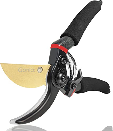 Gonicc Gartenschere Geschmiedete Titan beschichtete Premium Baumschere Rebschere (GPPS-1003), Bequeme Bypass. aus SK5 Stahl. Comfort Bypass Rebschere Rosenschere. Bonsaiwerkzeug