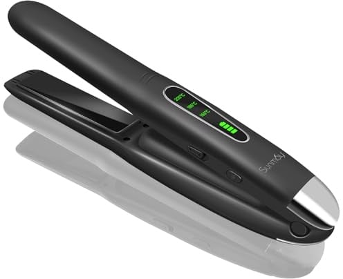 SUNMAY Voga Glätteisen Kabellos mit 5000mAh Akku, Titan Haarglätter und Lockenstab 2 in 1, Glätteisen Akku Mini Tragbares Reiseglätteisen 3 Einstellbare Temperaturen, Schnelleres Erhitzen (Schwarz)