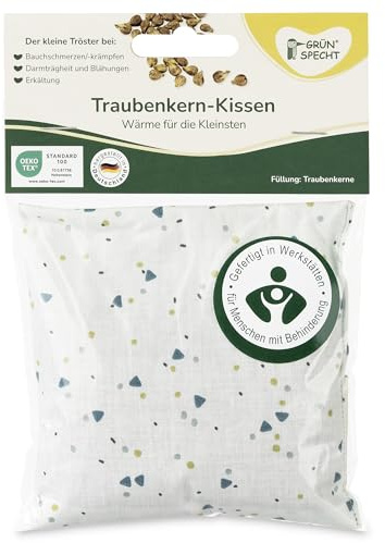 GRÜNSPECHT Traubenkern-Kissen 12x12cm, Wärmekissen für Babys & Kleinkinder, bei Blähungen & Bauchschmerzen