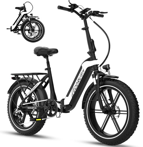 ECORUSH ECO R2 E Bike Klapprad, E-Bike mit 20×4,0 Zoll Fat Tire, Hochfester Körper, 48V 499.2Wh Akku, 7-Gang, LCD-Display, 250W Motor & 25Km/h Elektrofahrräder für Herren und Damen