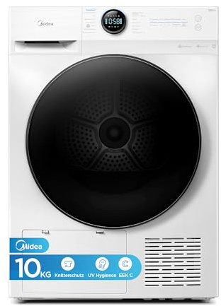 Midea MD20EH100WB-A3 Wärmepumpentrockner/ 10 kg/EEK A+++ / UV Hygience/Knitterschutz/Sanfte Pflege/Auto Dry/Wollpflege/Auffrischen/Fernsteuerung/Startzeitvorwahl/Weiß