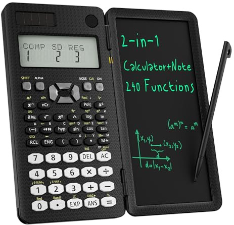 ROATEE Faltbarer Wissenschaftlicher Taschenrechner mit löschbarem LCD-Schreibtablett, Tischrechner mit Notizblock für Büro, Schule Tiefschwarz